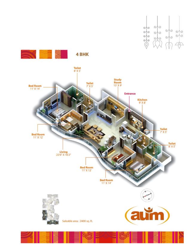 Tridhaatu Aum 4BHK Isometric Plan
