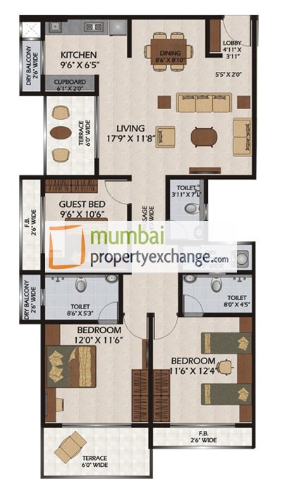 3 BHK Floor Plan