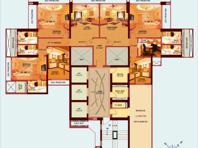 14th-22nd Floor Plan b Wing