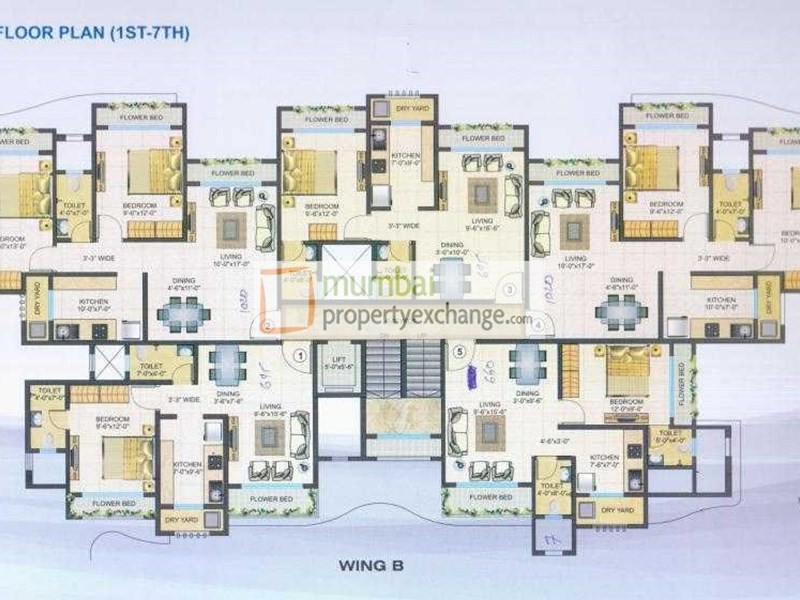 Wing B 1st - 7th Floor plan