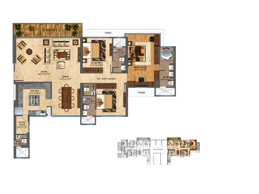 Wadhwa W54 3BHK (1913 Sqft) Plan