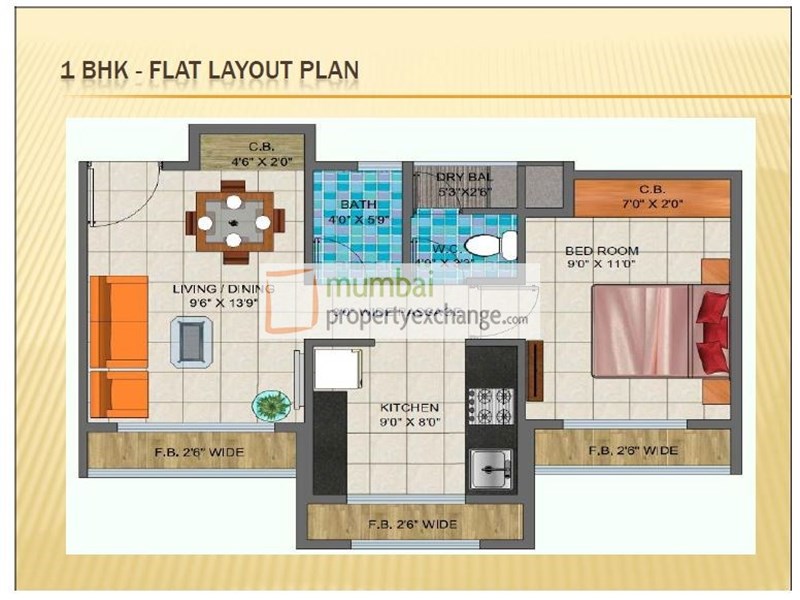 1 BHK Floor Plan