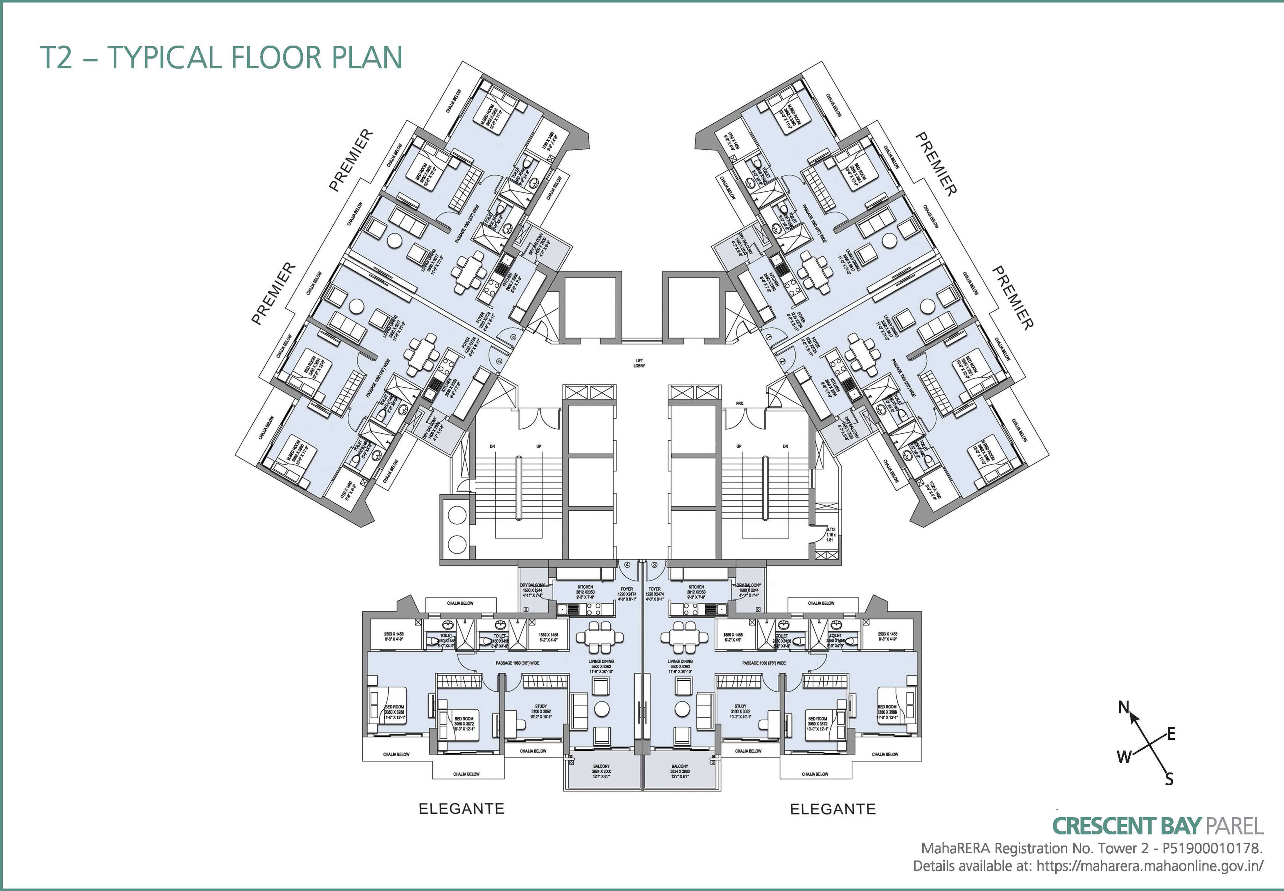 Crescent Bay T2 Typical Floor Plan