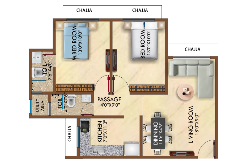 Arunoday Heritage 2BHK Plan