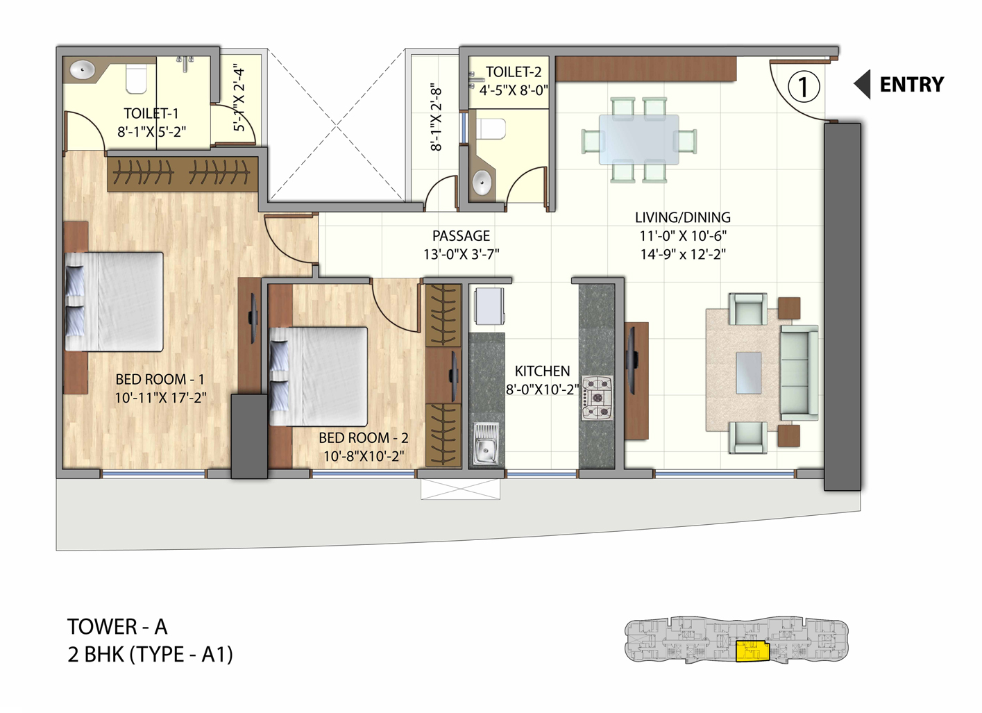 Omkar Meridia 2BHK Type A1 Tower A