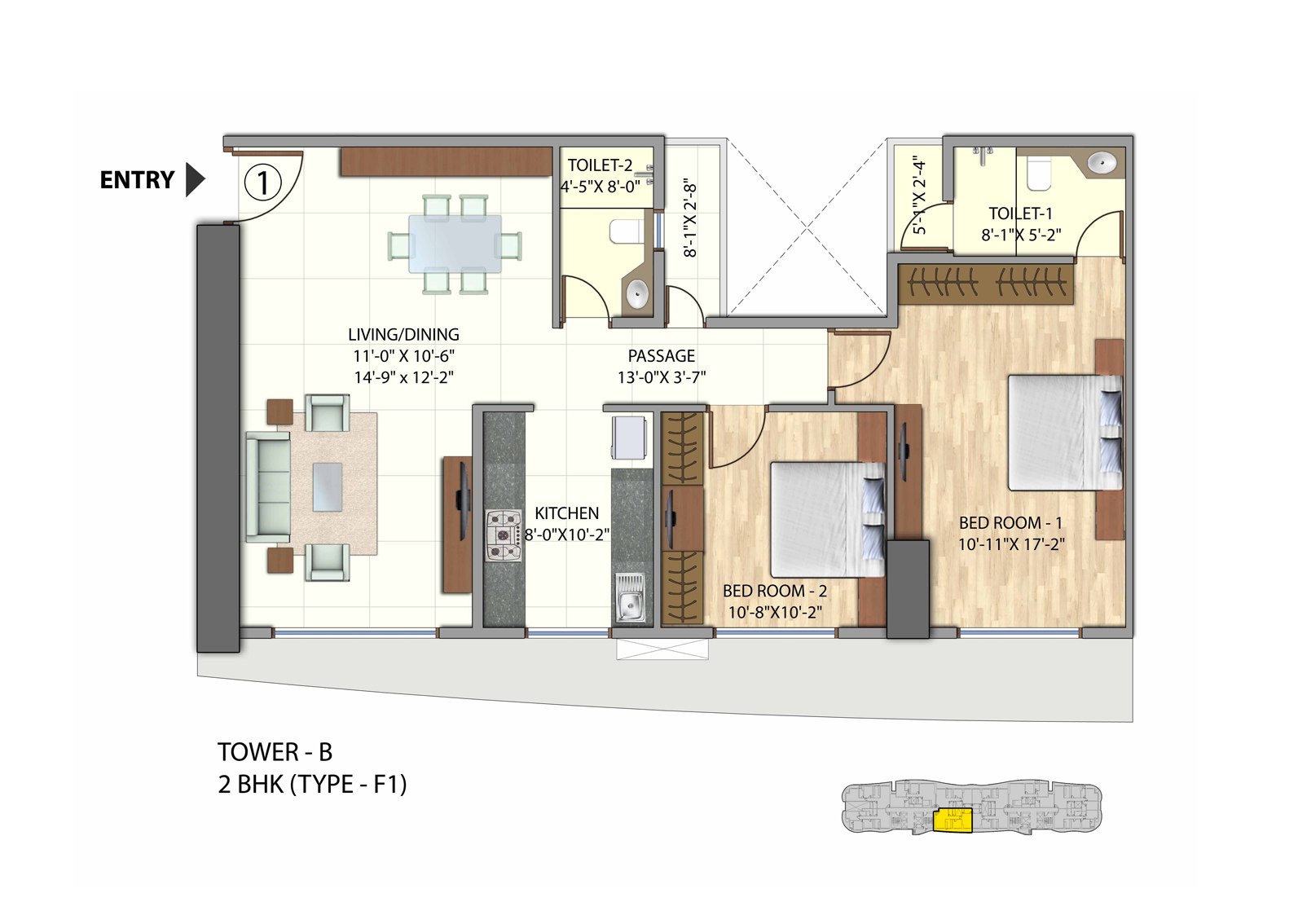 Omkar Meridia 2BHK Type F1 Tower B