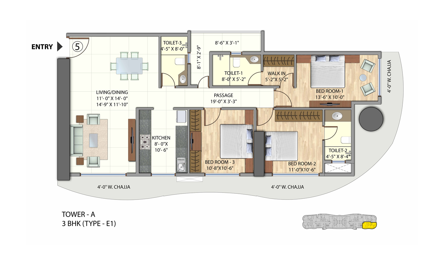 Omkar Meridia 3BHK Tower A Type E1