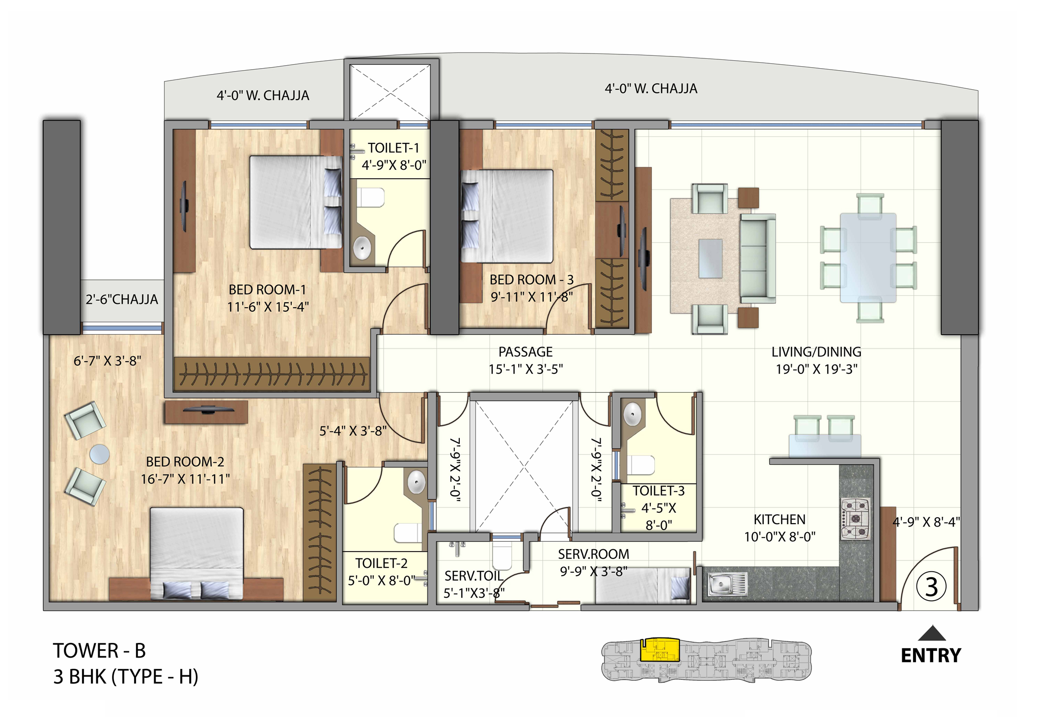 Omkar Meridia 3BHK Tower B Type H