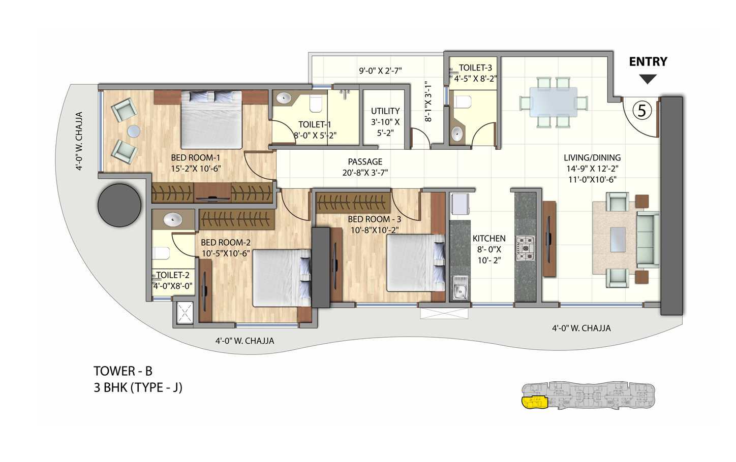 Omkar Meridia 3BHK Tower B Type J
