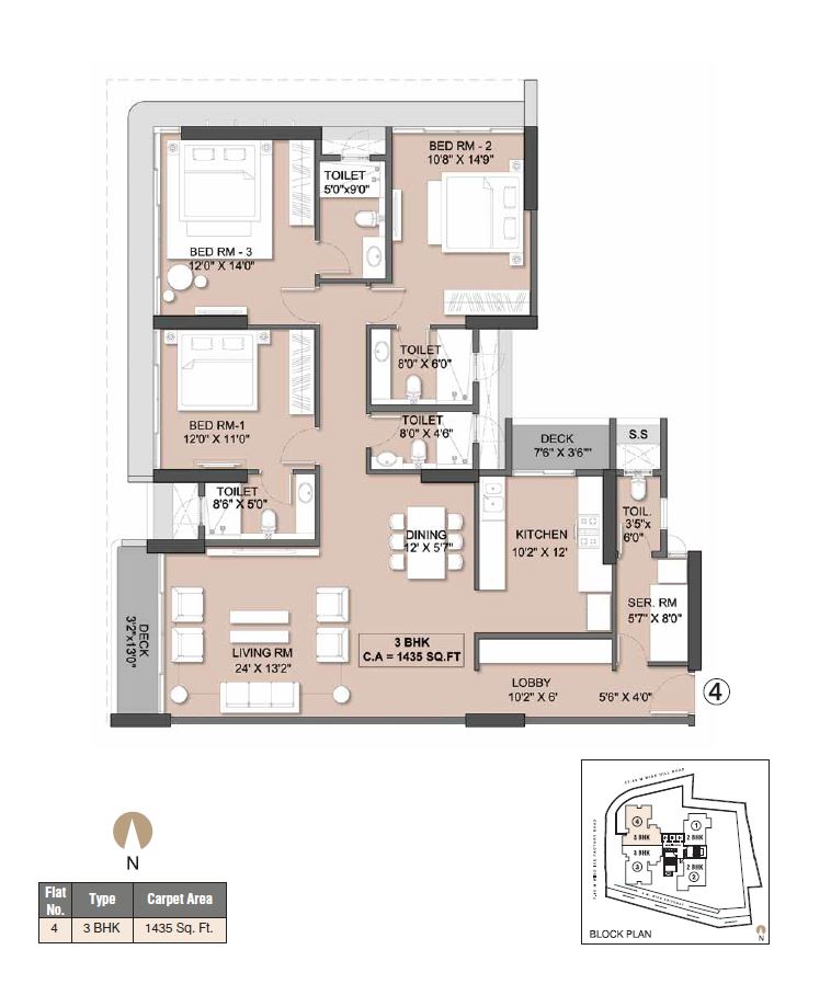 Sheth Beaupride Typical Unit (04)  Plan 3BHK