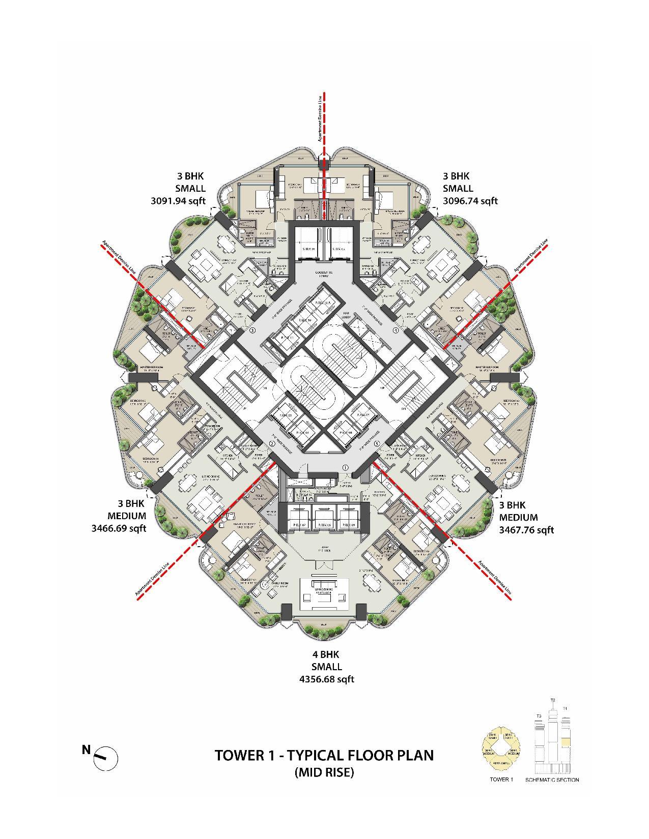 Omkar 1973 Typical Floor Plan Tower 1-Mid Plan