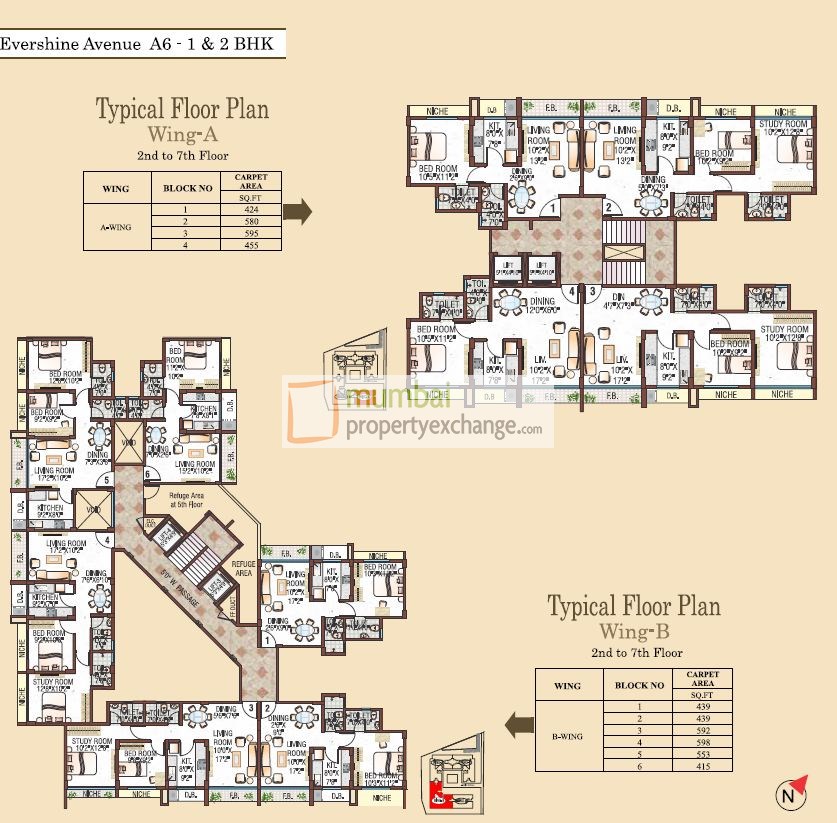 Wing A&B 2nd-7th Floor Plan