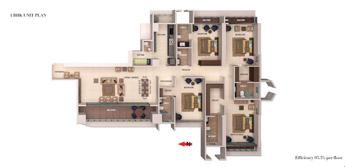 Ajmera I Land 4BHK Unit Plan
