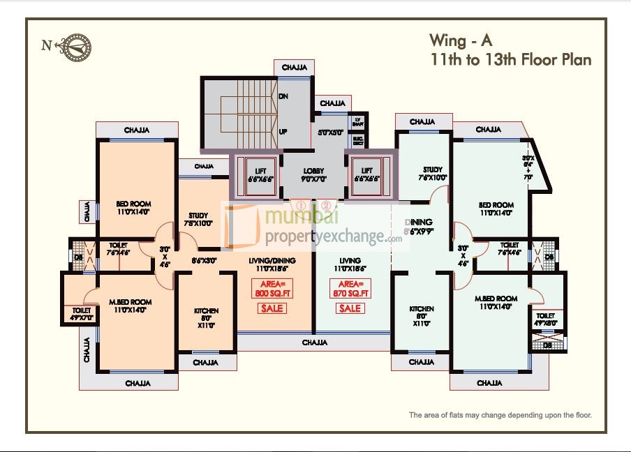 Floor Plan A Wing 11th To 13th Floor