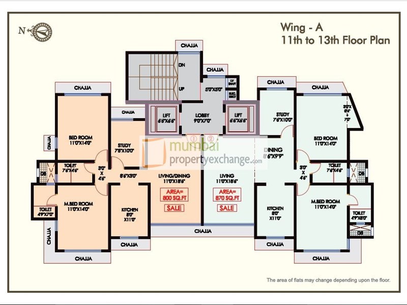 Floor Plan A Wing 11th To 13th Floor