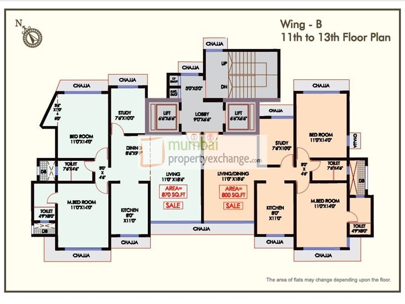 Floor Plan B Wing 11th To 13th Floor