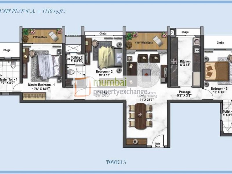 Tower A 3BHK Plan