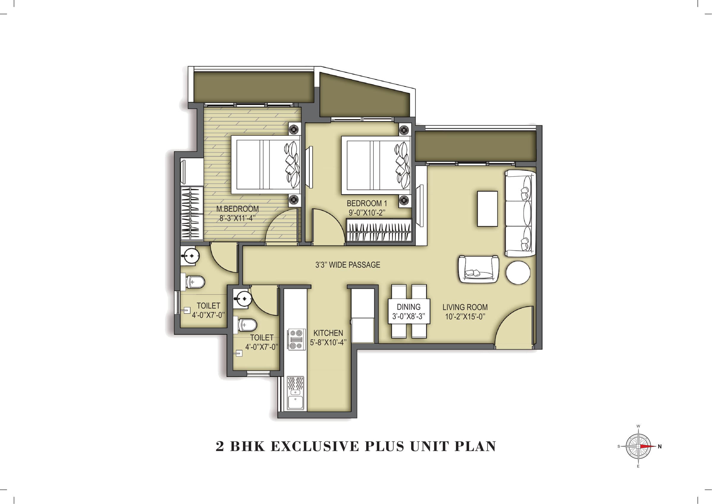 Avant Garde 2BHK Exclusive Plus Unit Plan