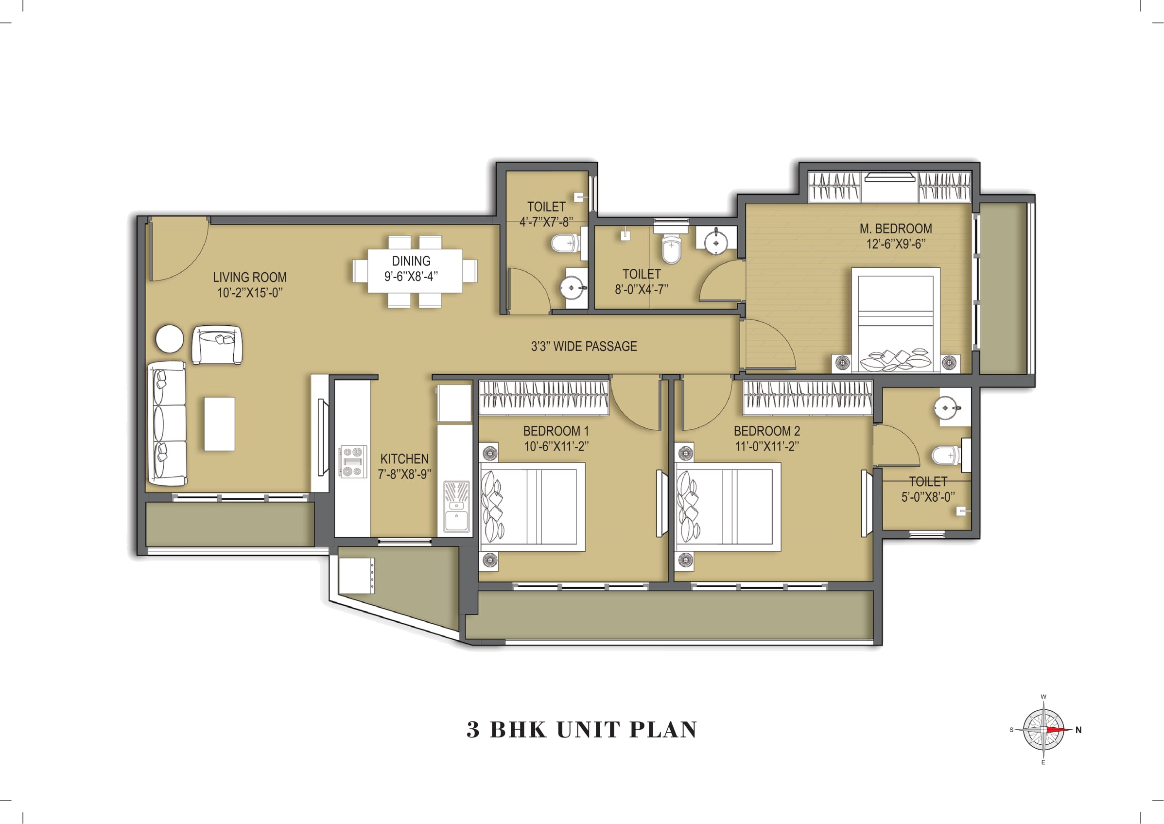 Avant Garde 3BHK Unit Plan