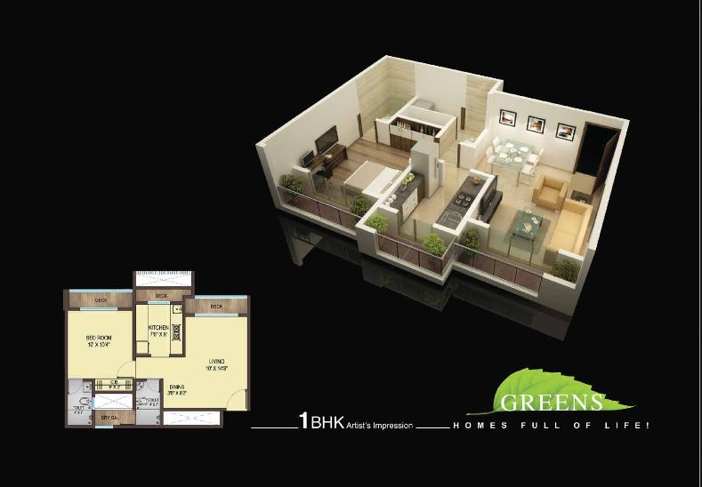 Unique Greens 1BHK Plan