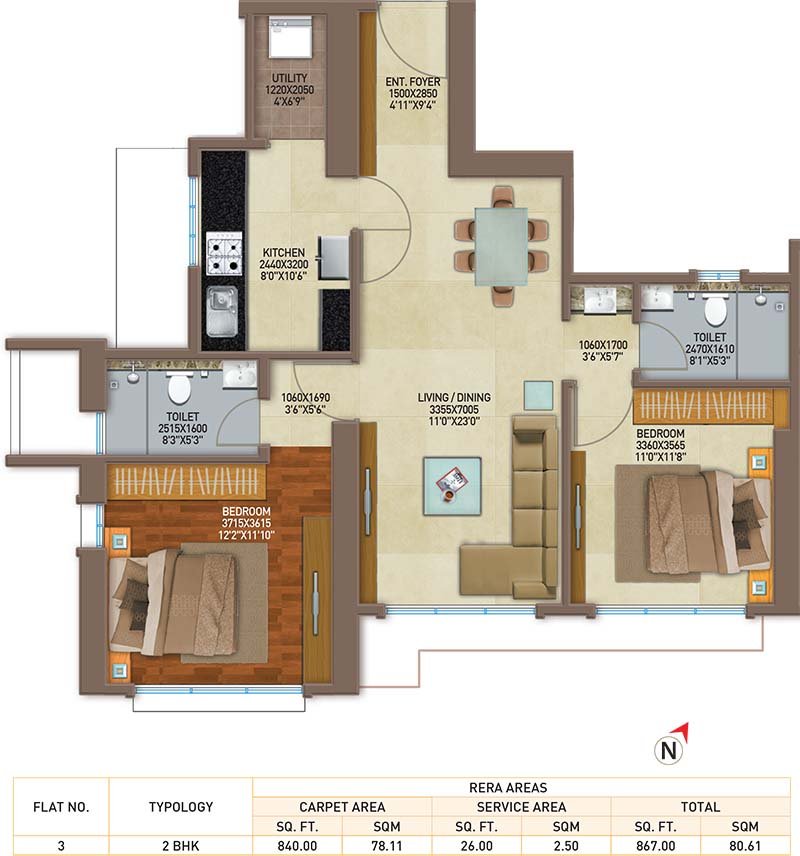 Celestia Spaces  Peninsula 2BHK Plan
