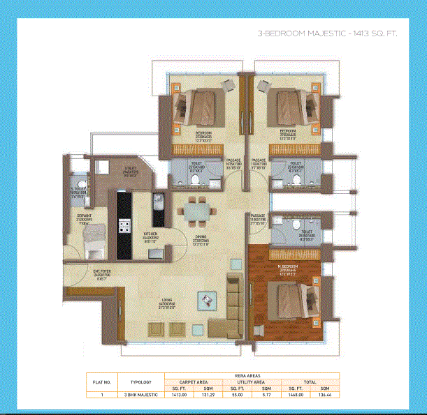 Celestia Spaces  Peninsula 3BHK Plan Majestic Type-2
