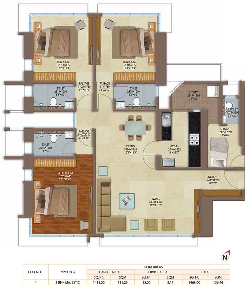 Celestia Spaces  Peninsula 3BHK Plan Majestic Type -1