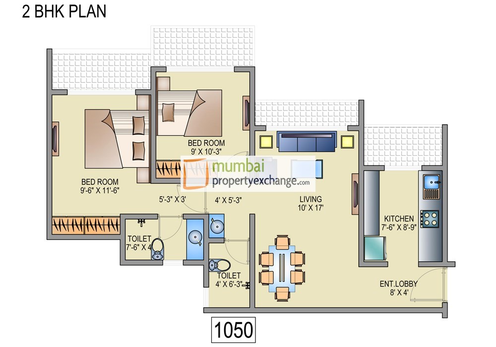 2 BHK Floor Plan