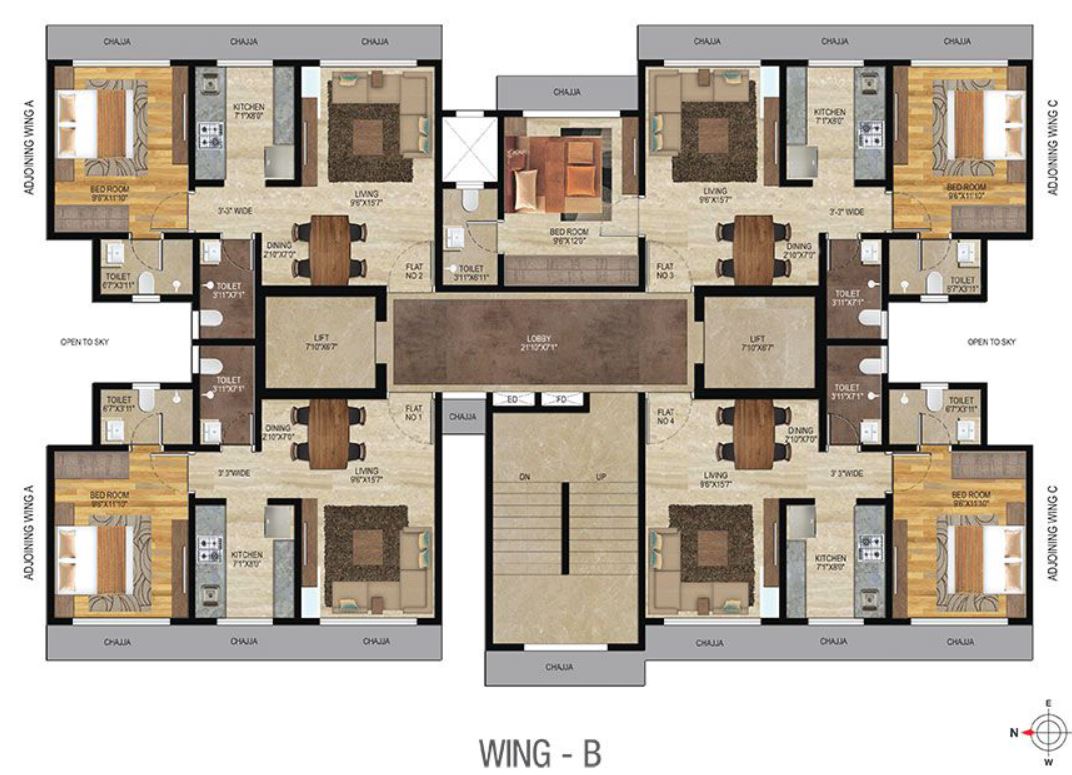 Veena Serenity Wing B Typical floor Plan