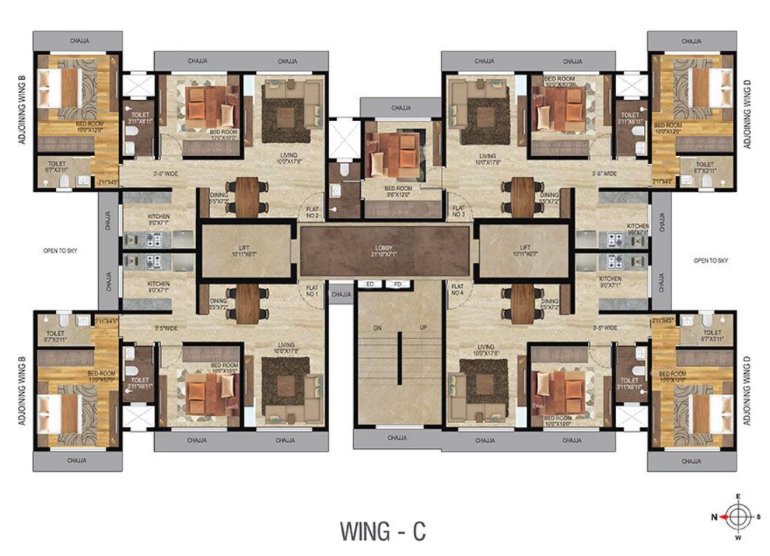 Veena Serenity Wing C Typical floor Plan