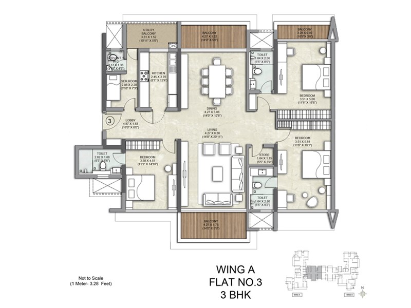 Kalpataru Solitaire Wing A Flat No 03-3BHK