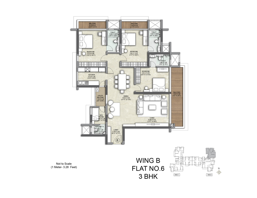 Kalpataru Solitaire Wing B Flat No 06-3BHK