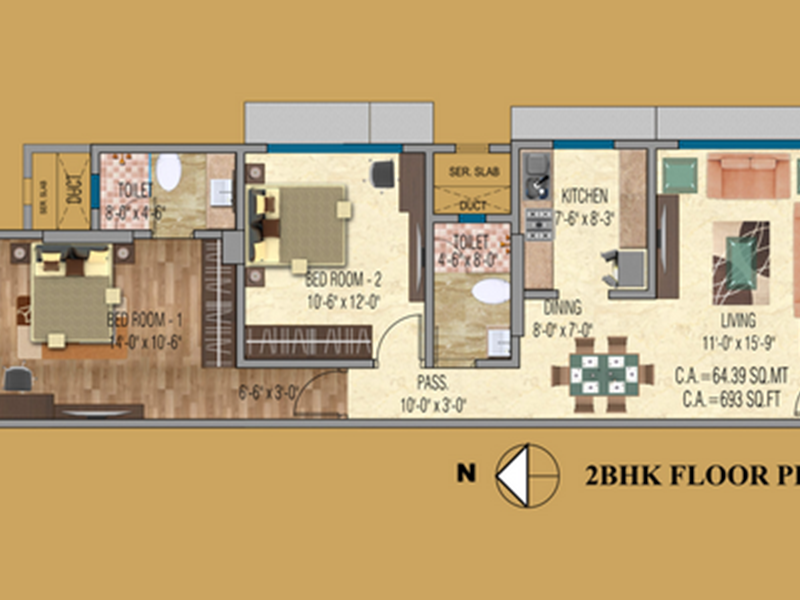 2 Bhk floor plan