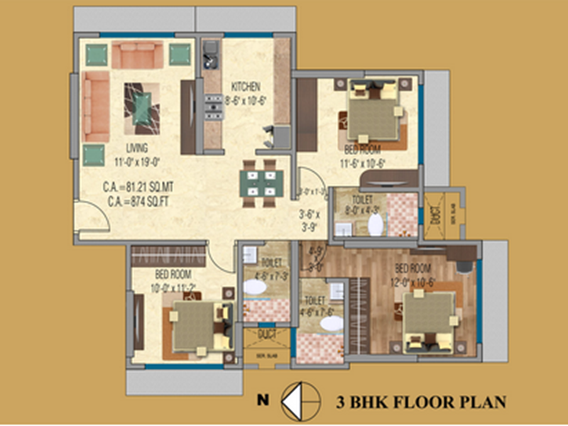 3 Bhk floor plan