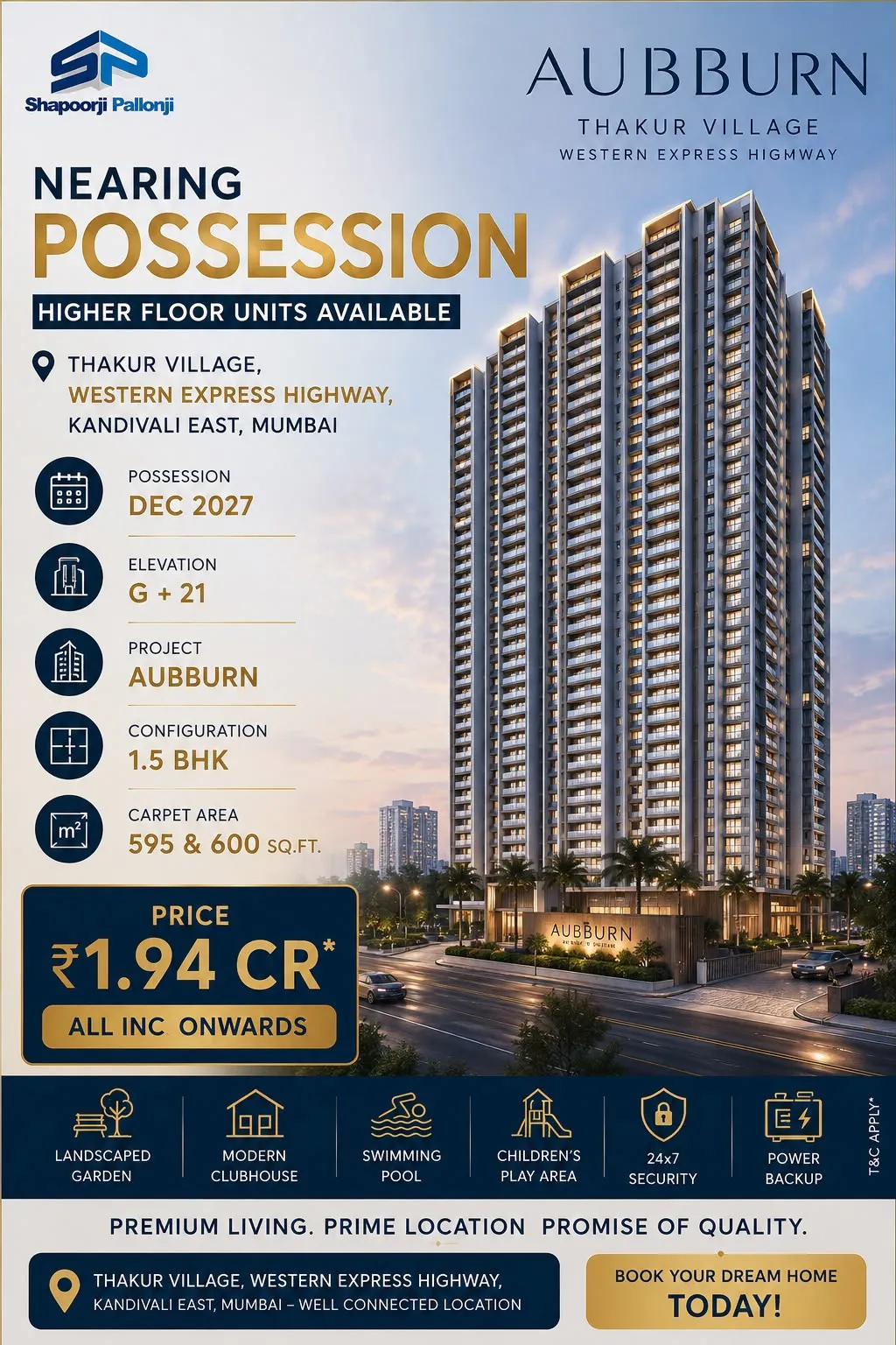 1.5 BHK in Aubburn, Kandivali East