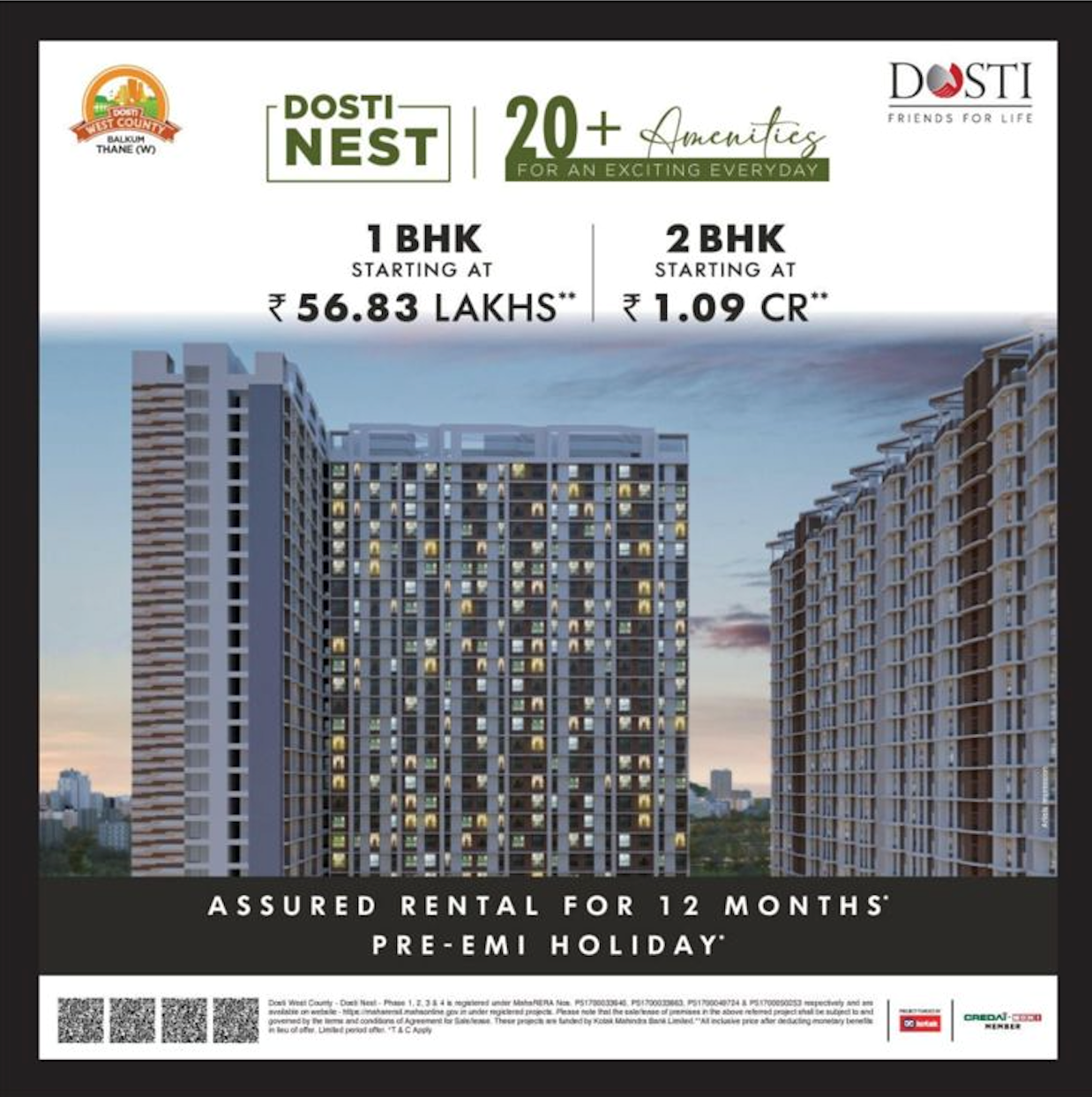 3 BHK Semi-Furnished in Dosti West County Heron , Thane West