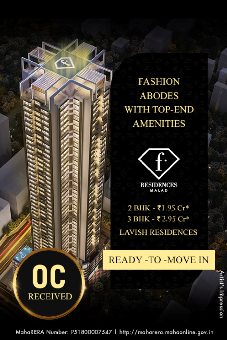 2 BHK Semi-Furnished in F Residency , Malad East