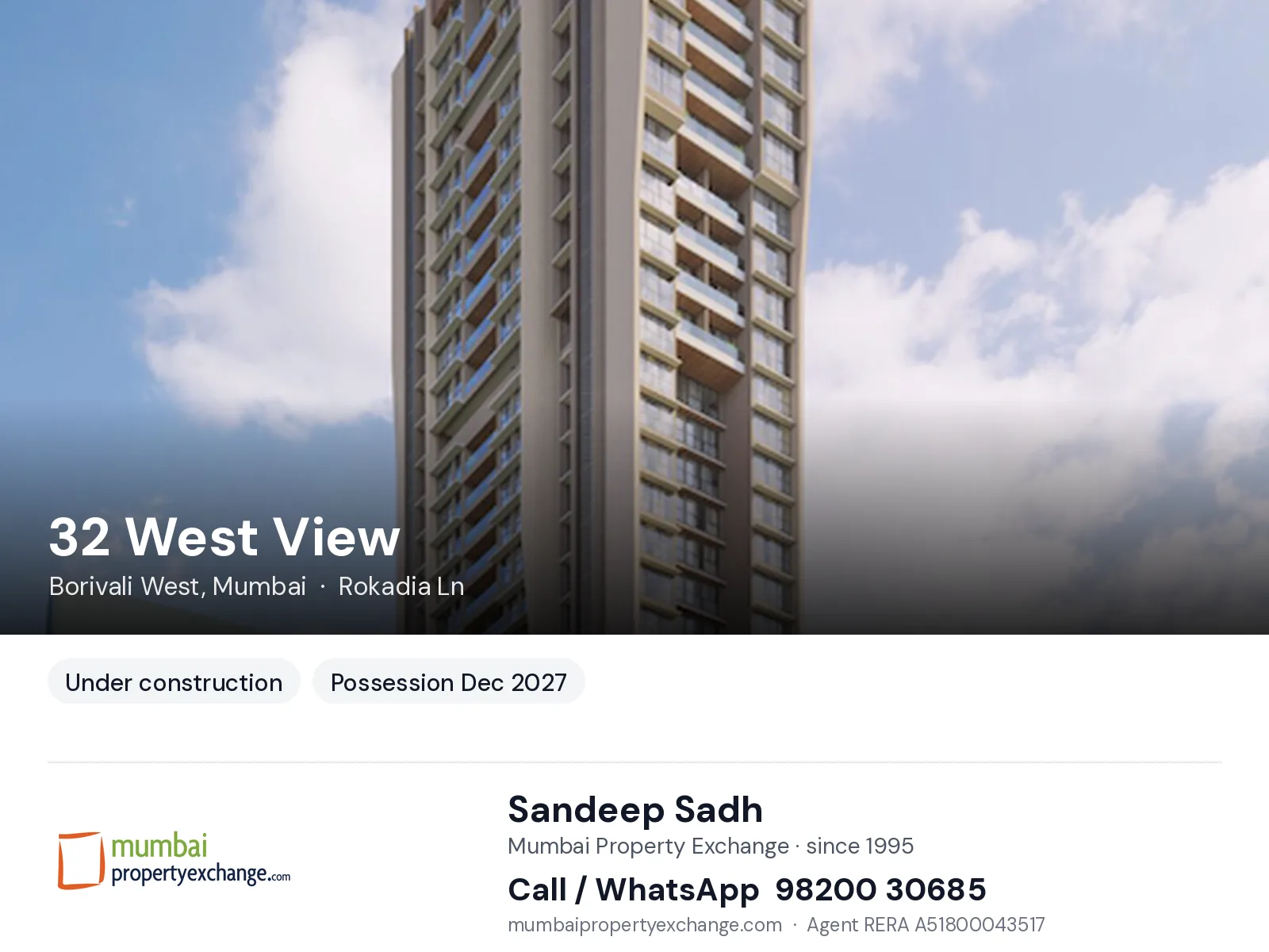 32 West View by Konark, Borivali West, Mumbai — new project, possession Dec 2027 | Mumbai Property Exchange, Sandeep Sadh 98200 30685