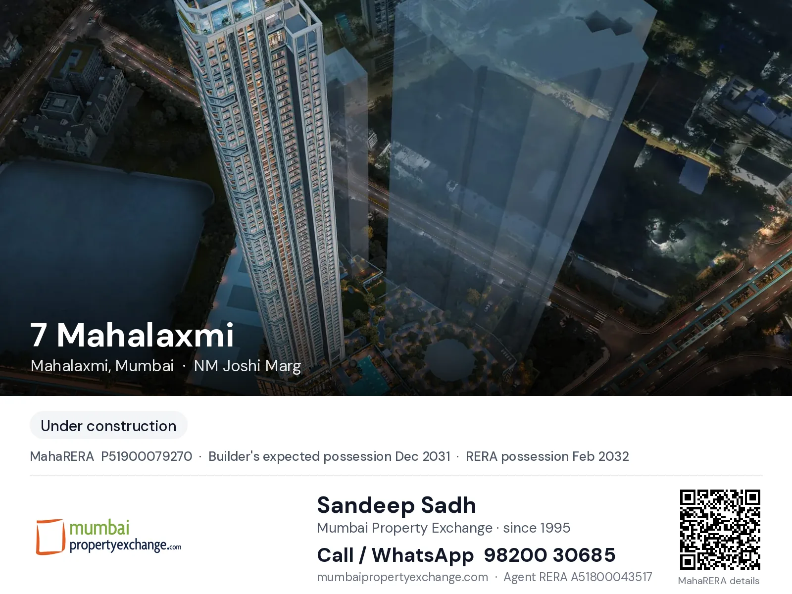 7 Mahalaxmi by Runwal, Mahalaxmi, Mumbai — new project, builder's expected possession Dec 2031, RERA possession Feb 2032 | Mumbai Property Exchange, Sandeep Sadh 98200 30685