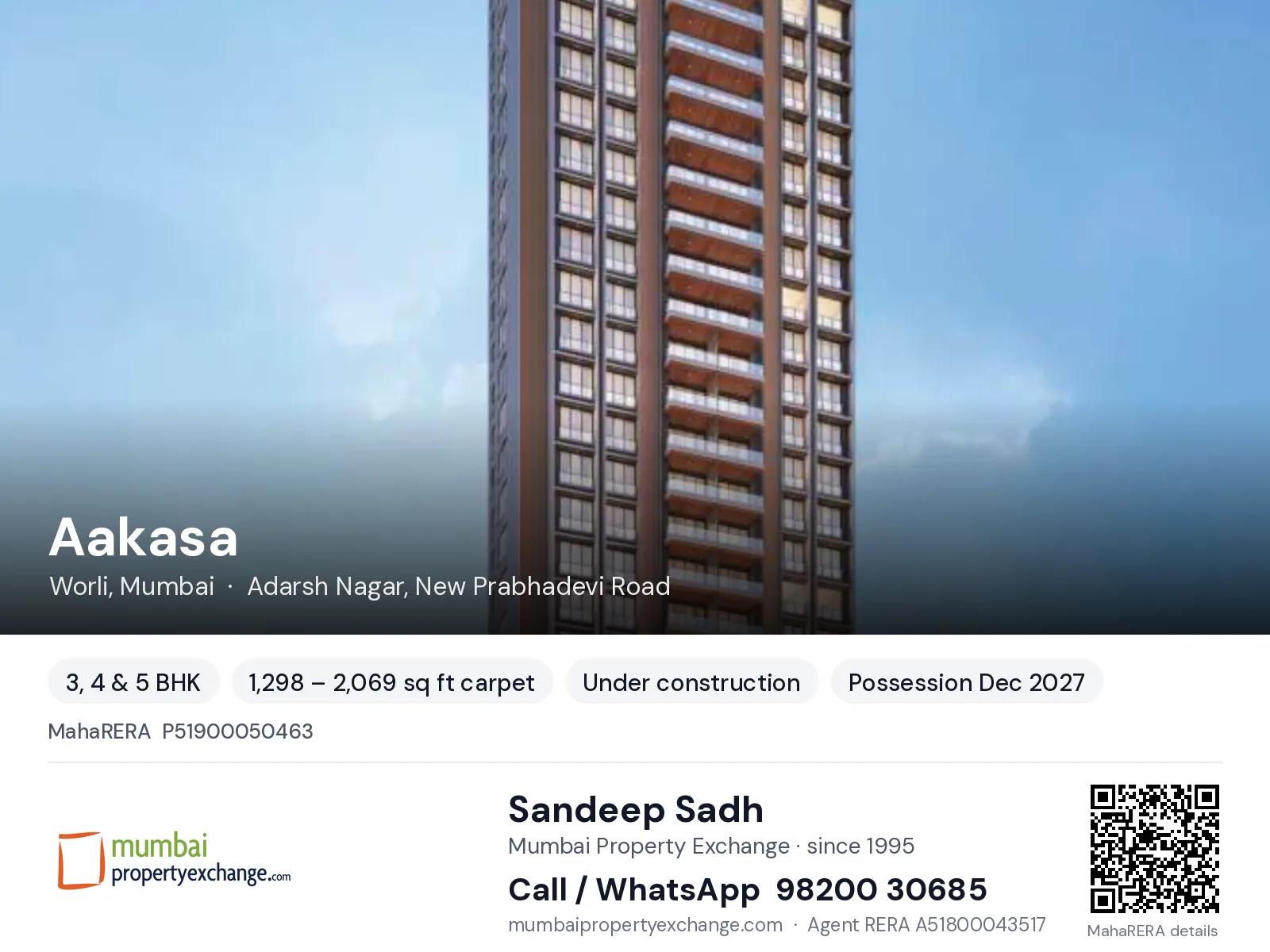 Aakasa by Techno Fresh World, Worli, Mumbai — 3, 4 & 5 BHK new project, possession Dec 2027 | Mumbai Property Exchange, Sandeep Sadh 98200 30685
