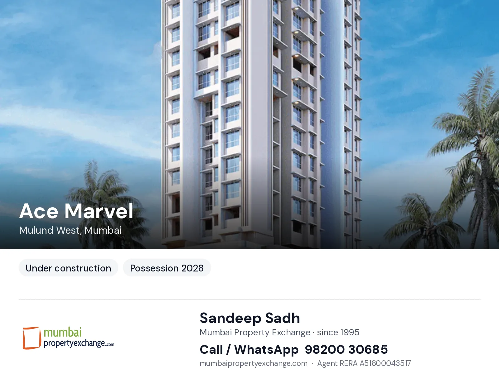 Ace Marvel, Mulund West, Mumbai — new project, possession 2028 | Mumbai Property Exchange, Sandeep Sadh 98200 30685