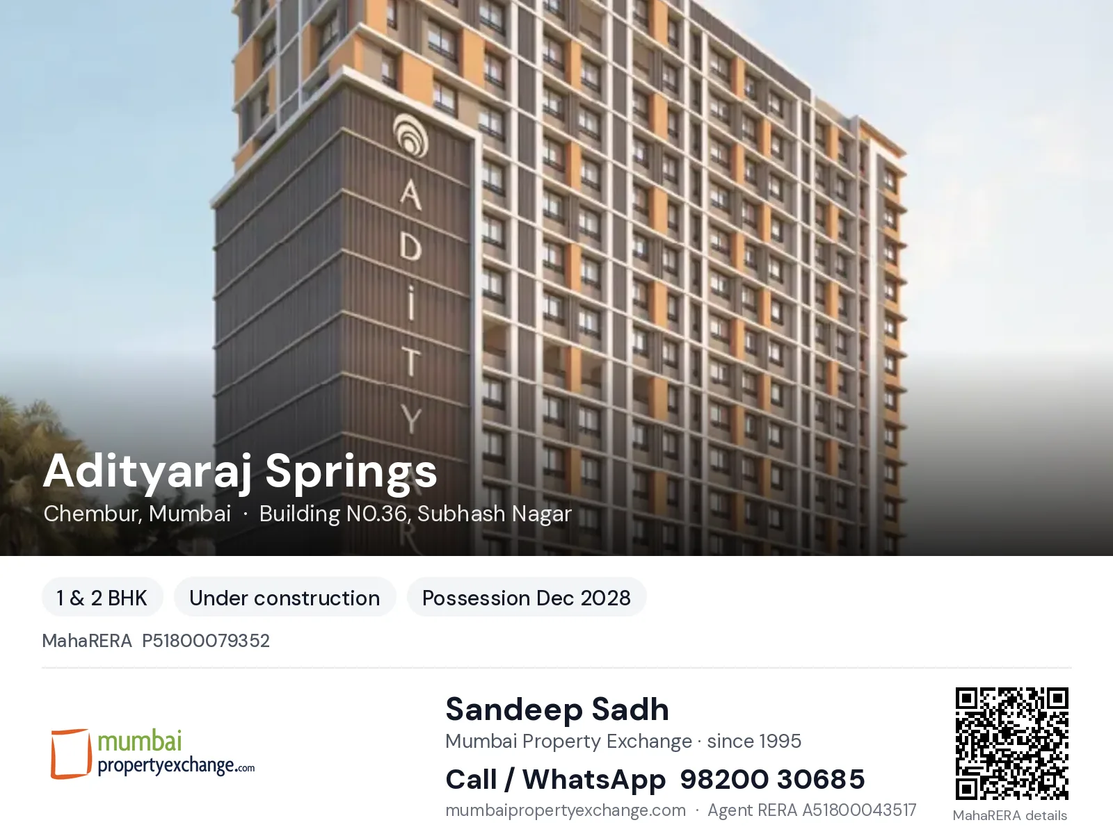 Adityaraj Springs, Chembur, Mumbai — 1 & 2 BHK new project, possession Dec 2028 | Mumbai Property Exchange, Sandeep Sadh 98200 30685