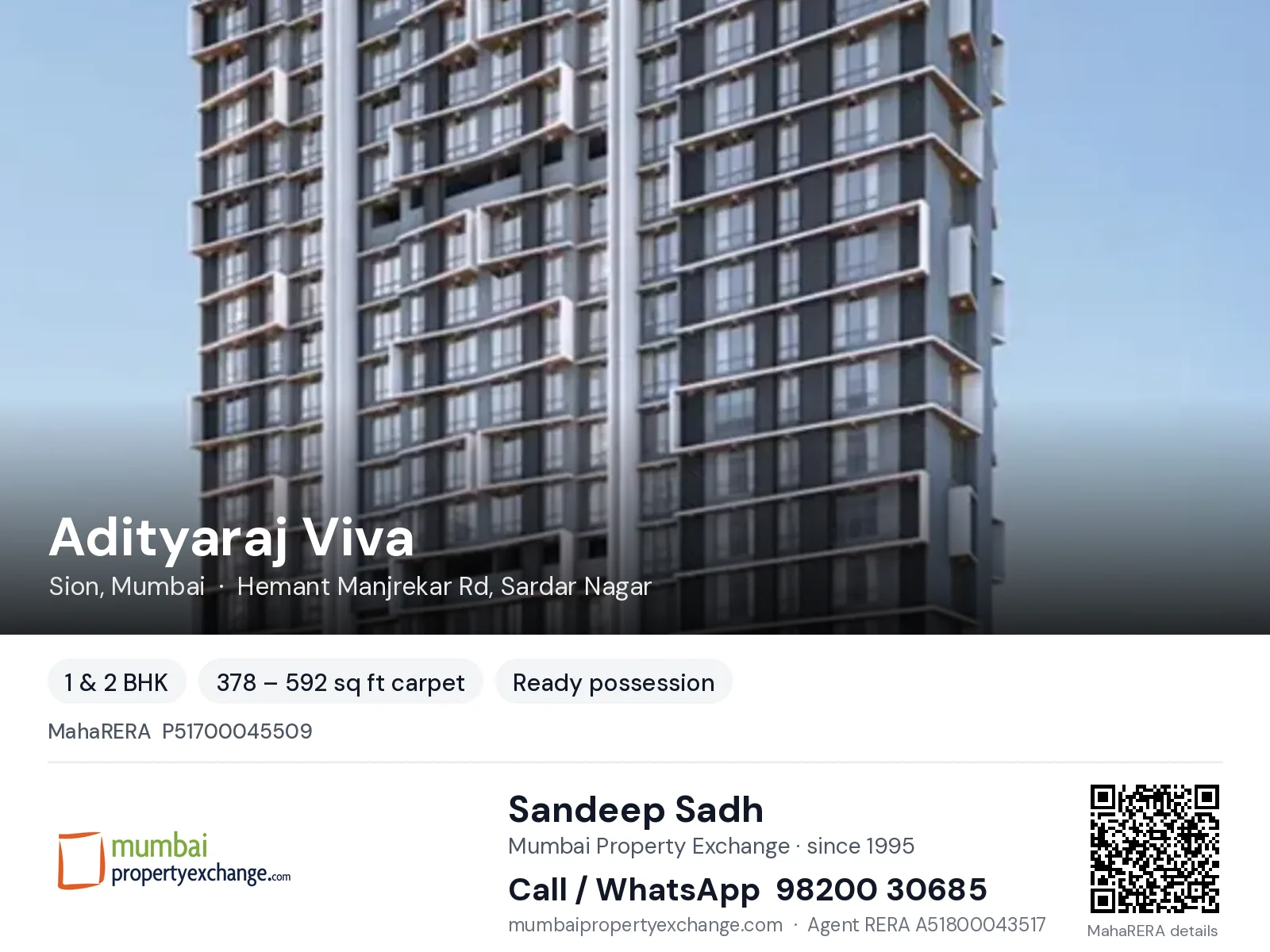 Adityaraj Viva, Sion, Mumbai — 1 & 2 BHK ready-to-move project | Mumbai Property Exchange, Sandeep Sadh 98200 30685