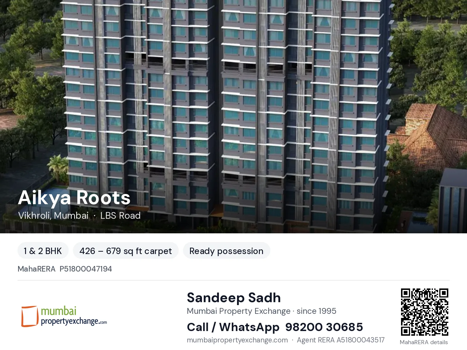 Aikya Roots, Vikhroli, Mumbai — 1 & 2 BHK ready-to-move project | Mumbai Property Exchange, Sandeep Sadh 98200 30685