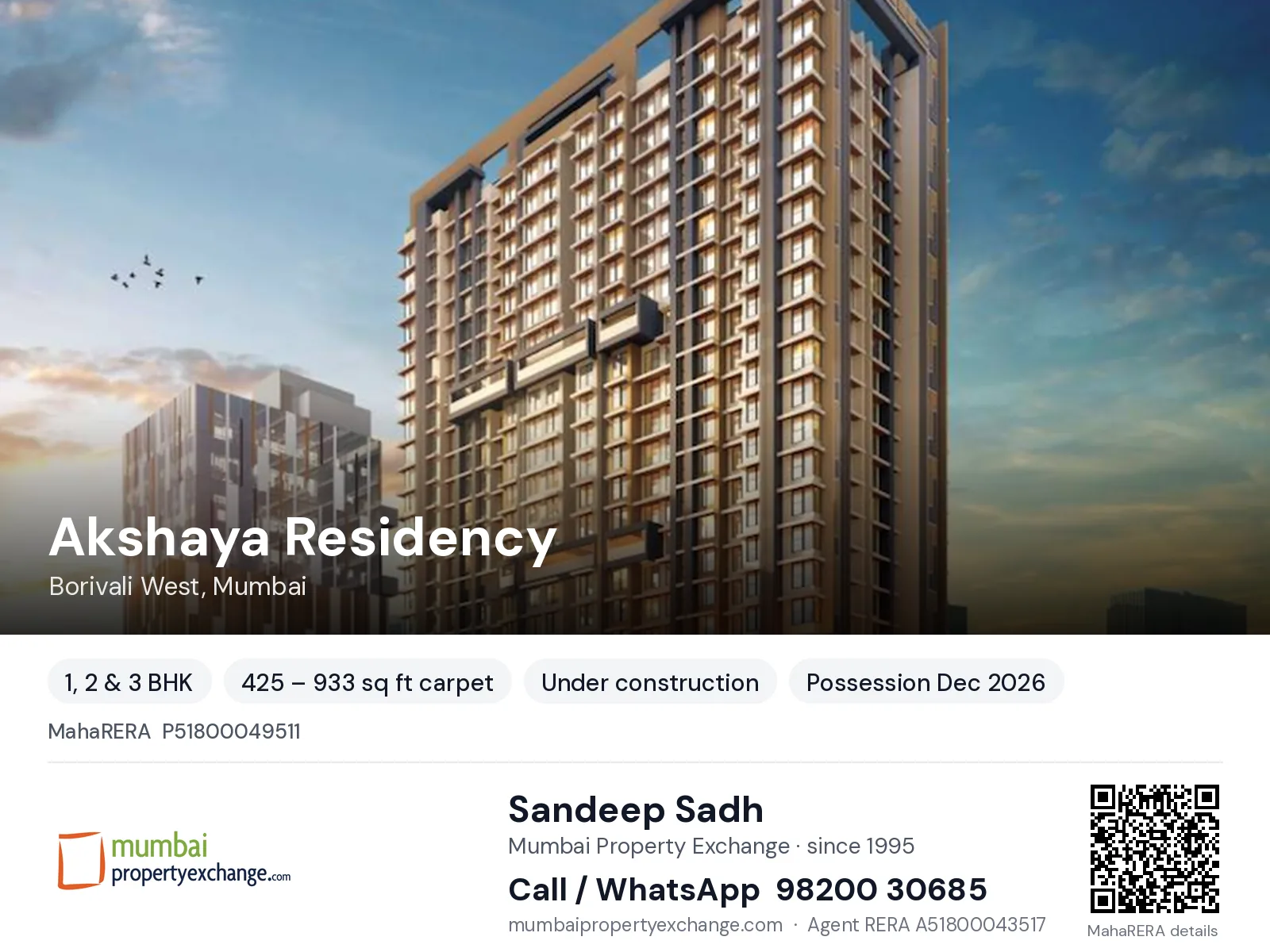 Akshaya Residency by NHI, Borivali West, Mumbai — 1, 2 & 3 BHK new project, possession Dec 2026 | Mumbai Property Exchange, Sandeep Sadh 98200 30685