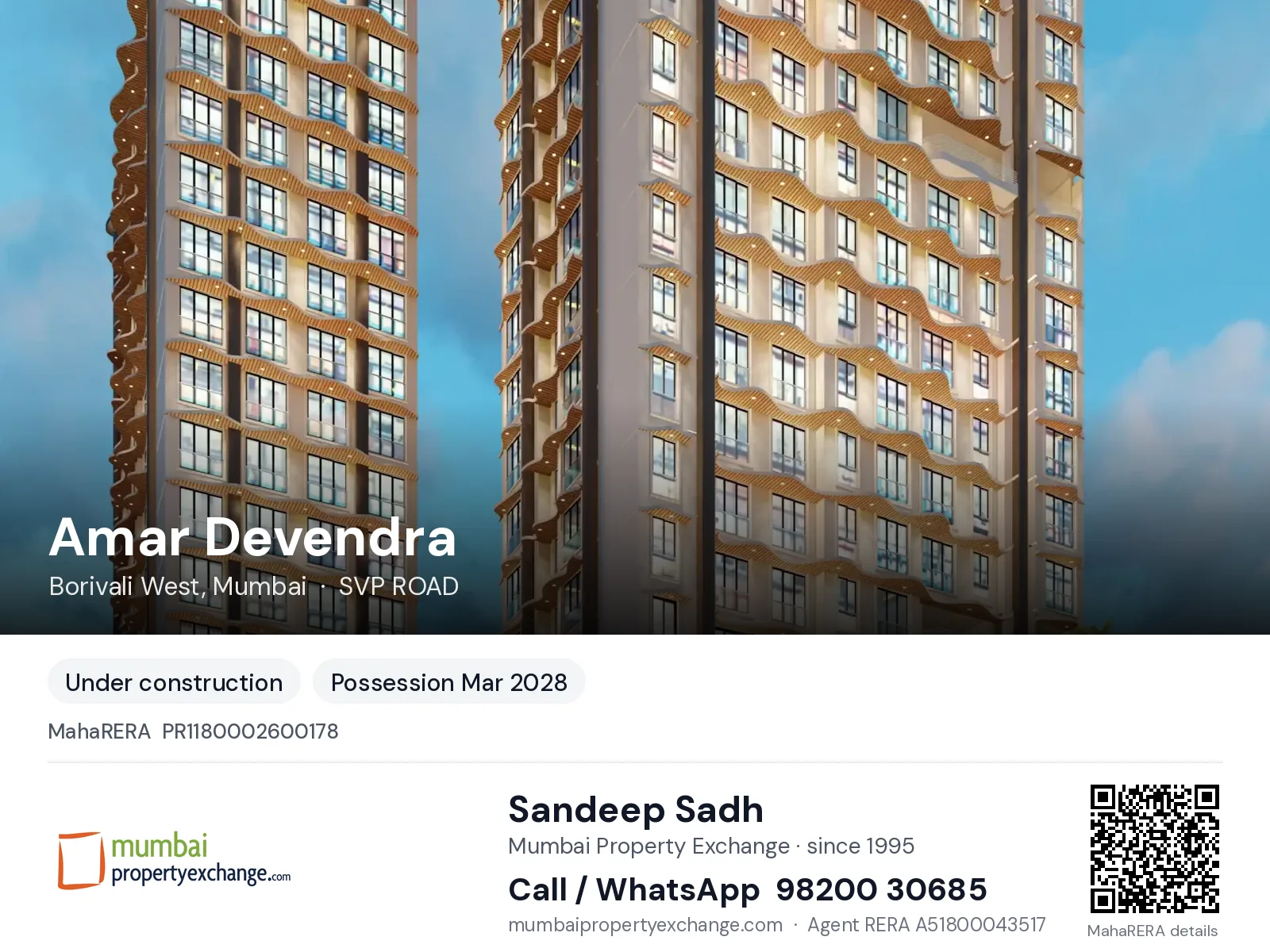 Amar Devendra, Borivali West, Mumbai — new project, possession Mar 2028 | Mumbai Property Exchange, Sandeep Sadh 98200 30685