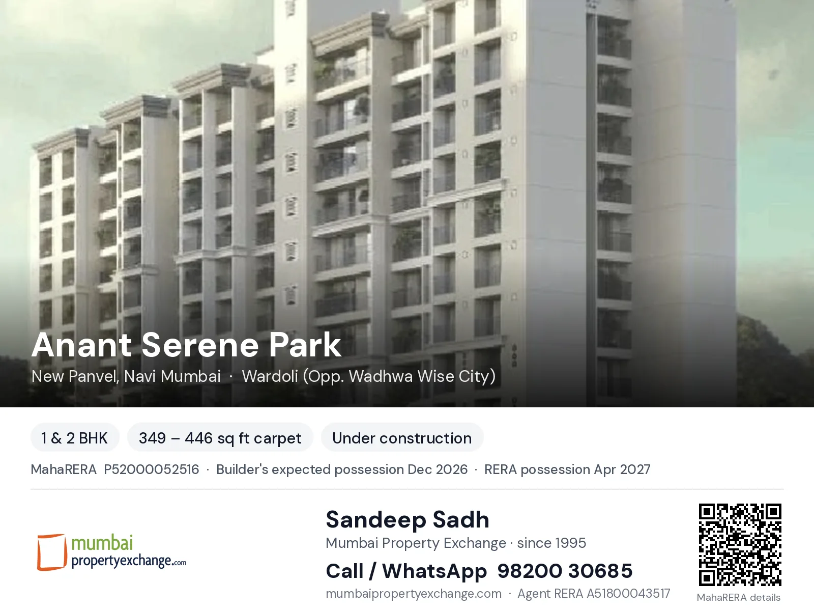 Anant Serene Park, New Panvel, Navi Mumbai — 1 & 2 BHK new project, builder's expected possession Dec 2026, RERA possession Apr 2027 | Mumbai Property Exchange, Sandeep Sadh 98200 30685