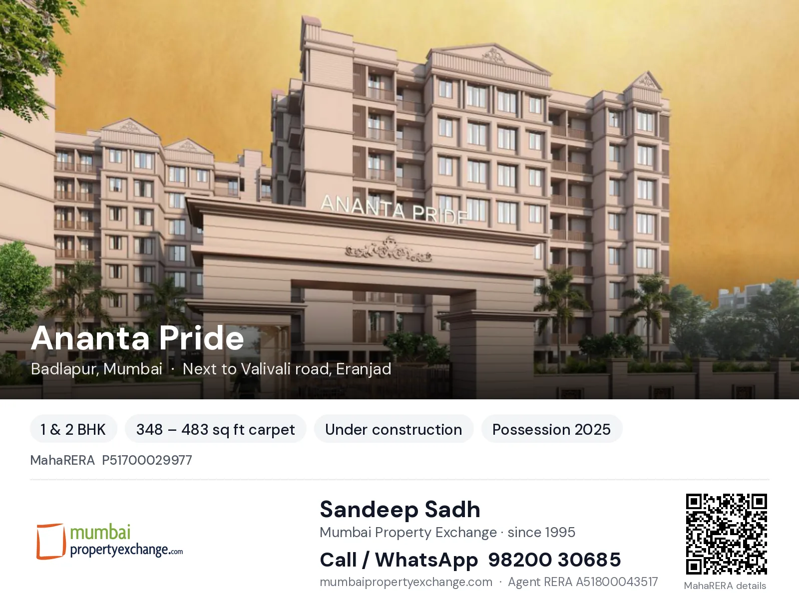 Ananta Pride by Patkar, Badlapur, Mumbai — 1 & 2 BHK new project, possession 2025 | Mumbai Property Exchange, Sandeep Sadh 98200 30685