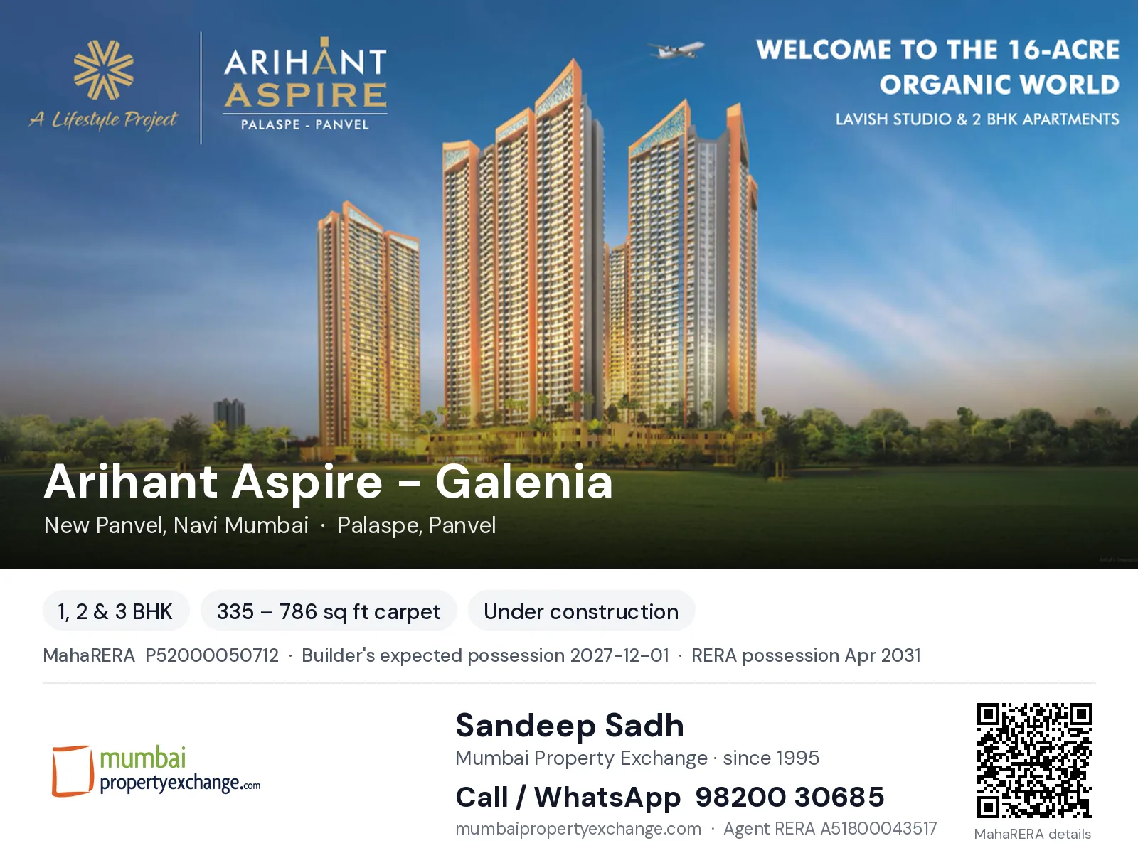 Arihant Aspire - Galenia, New Panvel, Navi Mumbai — 1, 2 & 3 BHK new project, builder's expected possession 2027-12-01, RERA possession Apr 2031 | Mumbai Property Exchange, Sandeep Sadh 98200 30685