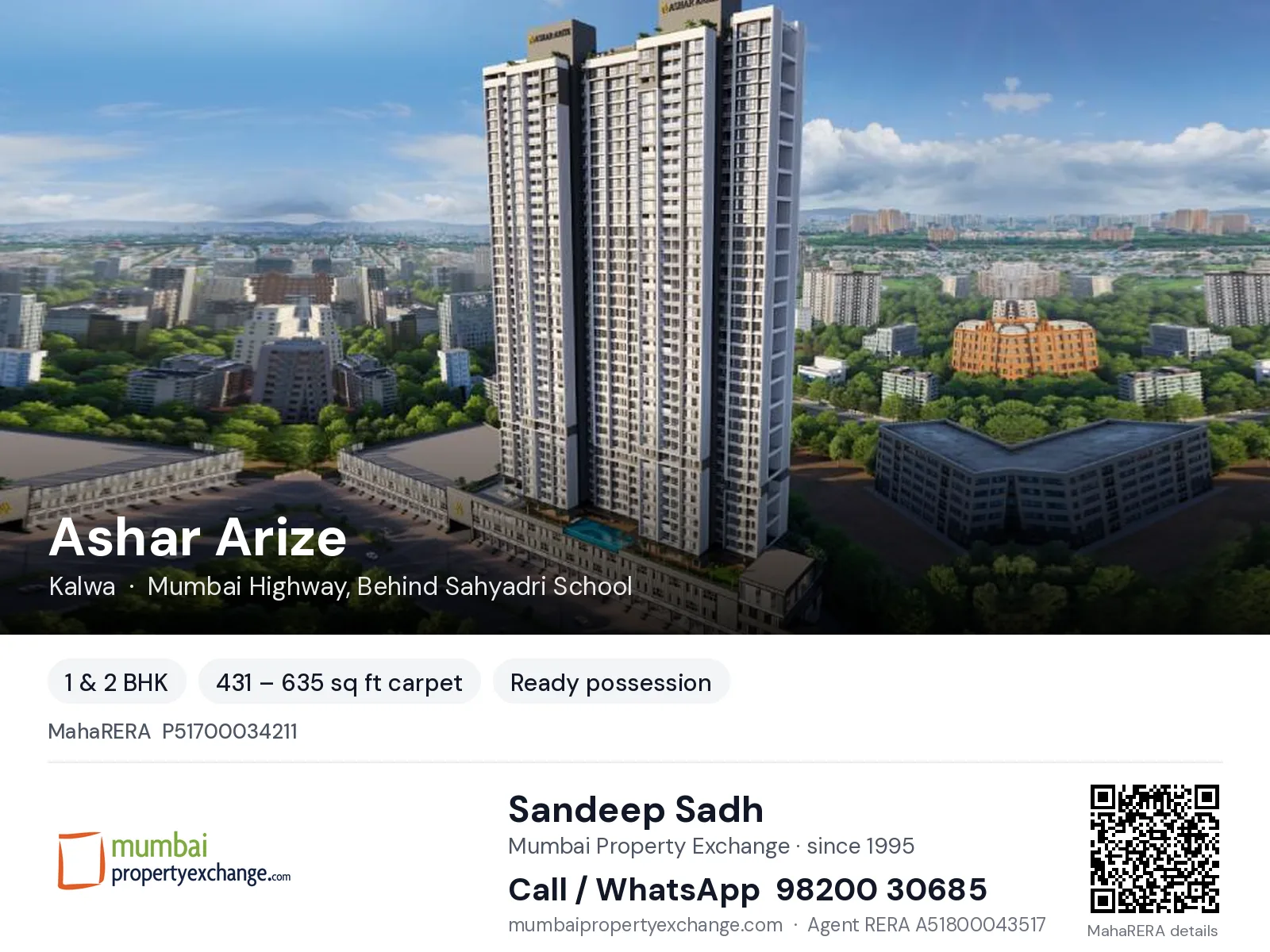 Ashar Arize, Kalwa — 1 & 2 BHK ready-to-move project | Mumbai Property Exchange, Sandeep Sadh 98200 30685